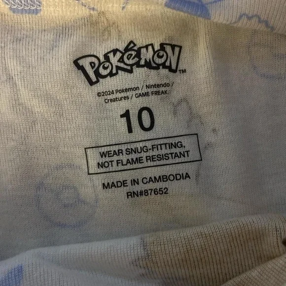 Blue and White Pikachu and Eevee Kids Shirt Pajamas Size 10 New With Tags - Picture 3 of 4